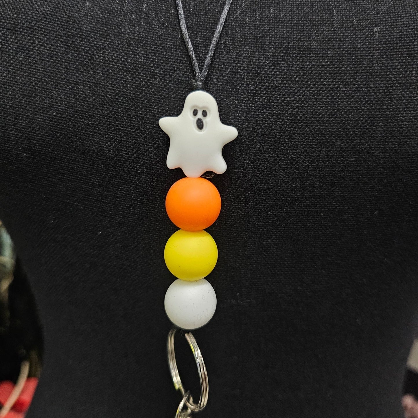 Ghostly Candy Corn Beaded Lanyard - 19 inches long