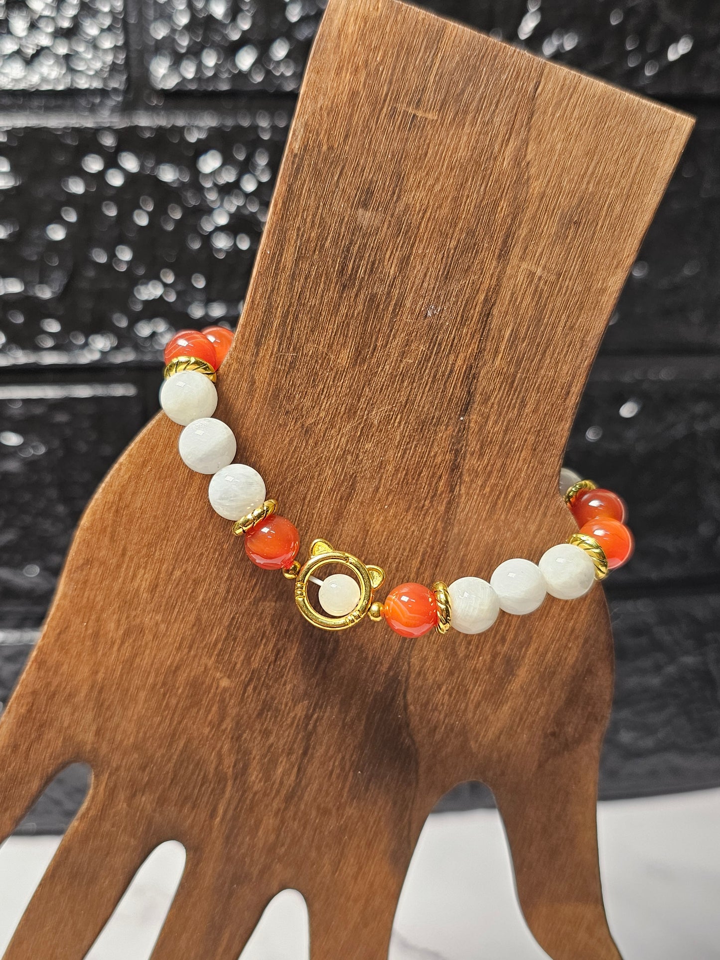 Moonstone, Carnelian and white Chalcedony Bracelet - Roughly 17cm