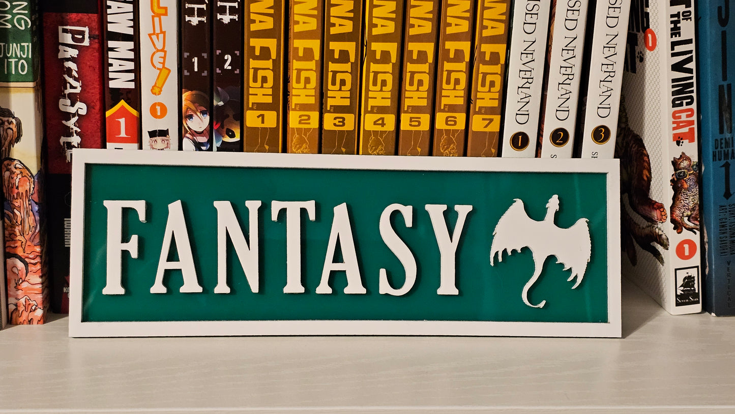 Fantasy - Book Shelf Sign - Read Description before buying!