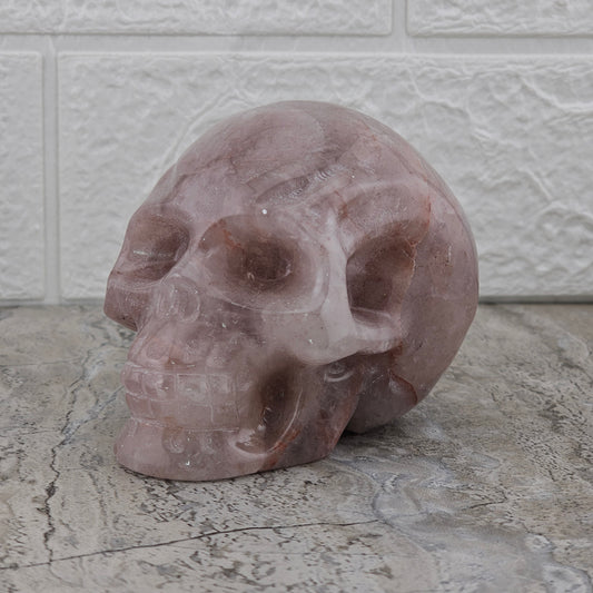 Strawberry Quartz Skull Stone Carving