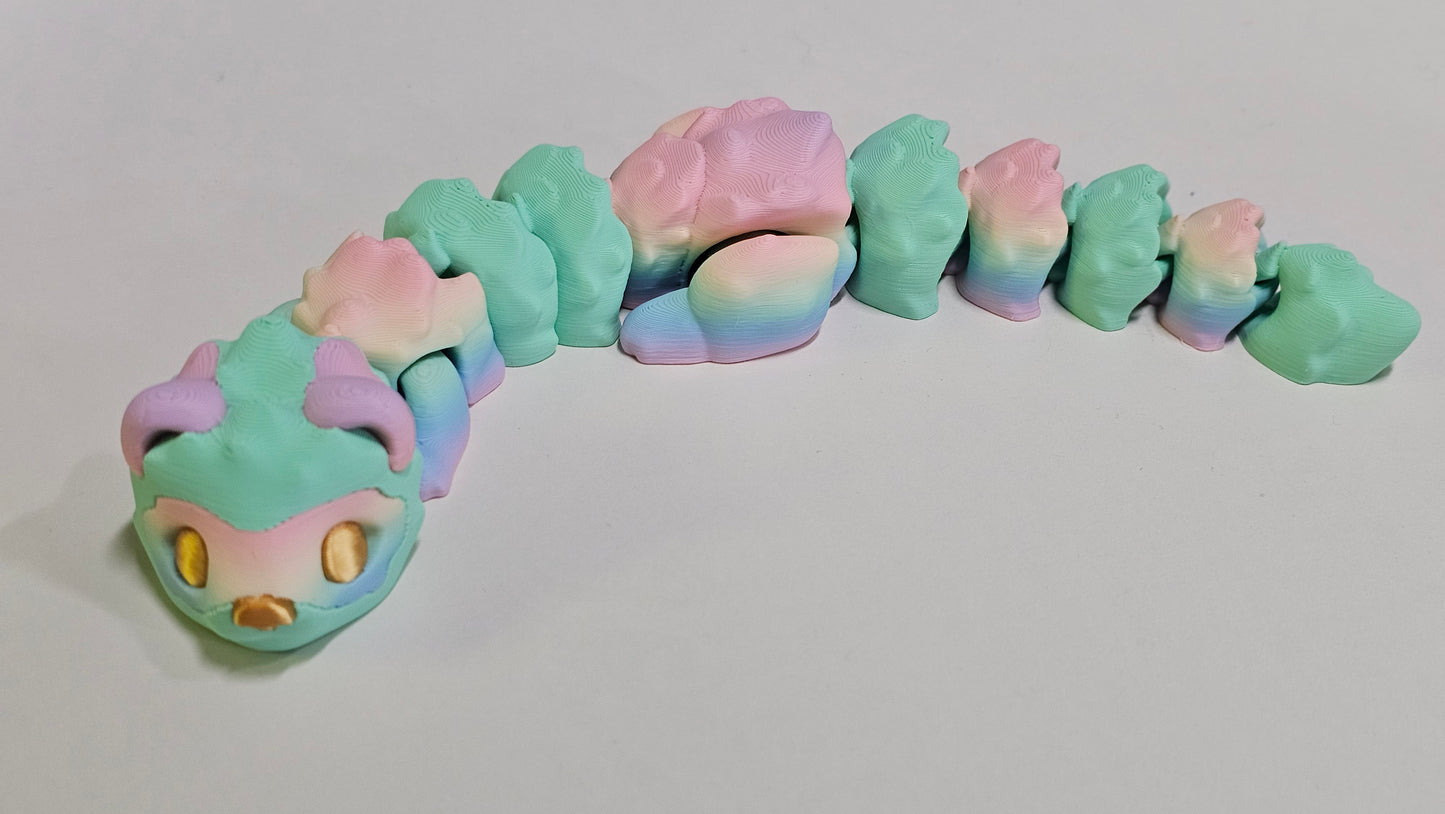 Rainbow Articulated Ferret – 3D Printed Flexible Toy with Gold Eyes