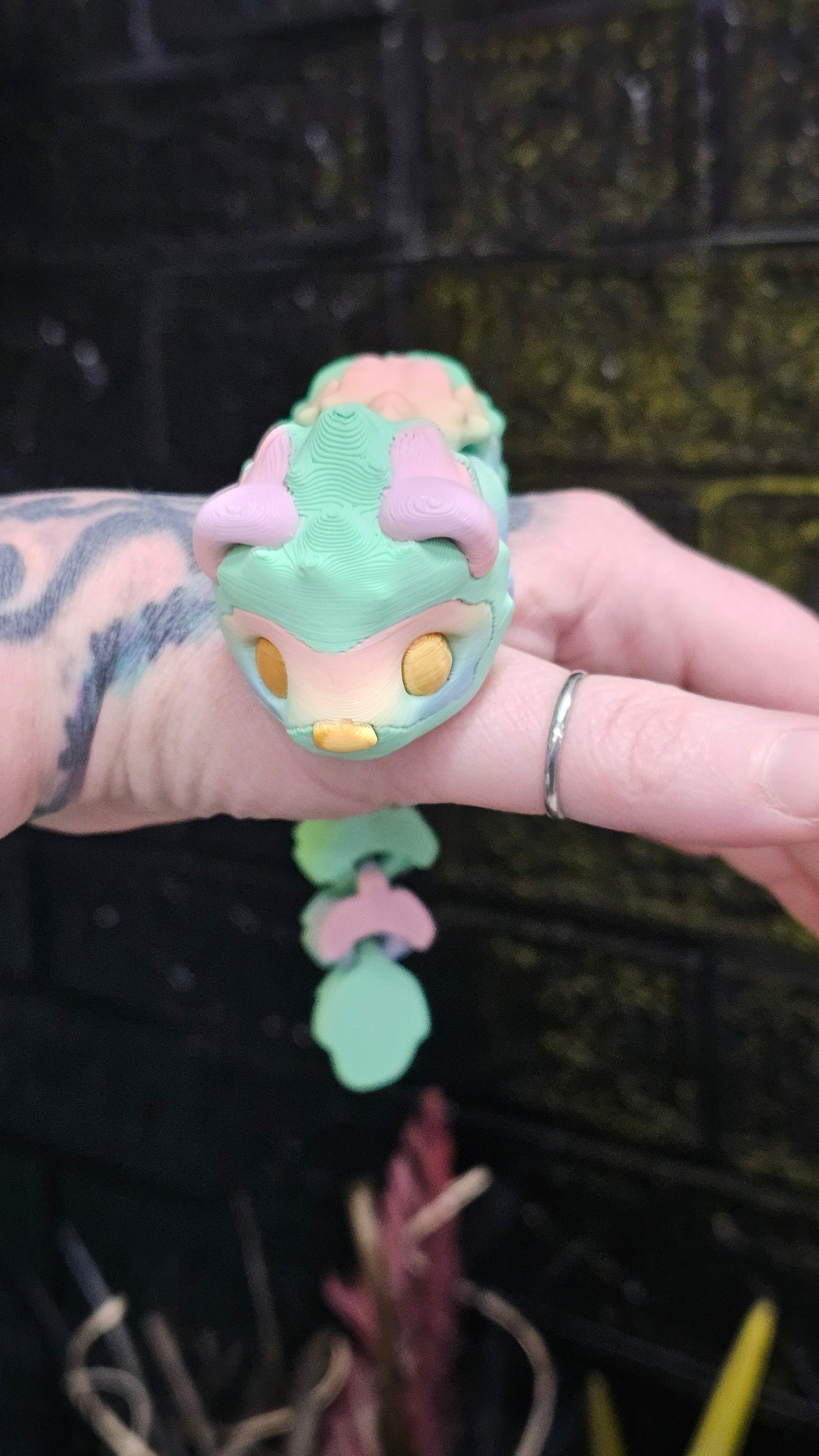 Rainbow Articulated Ferret – 3D Printed Flexible Toy with Gold Eyes