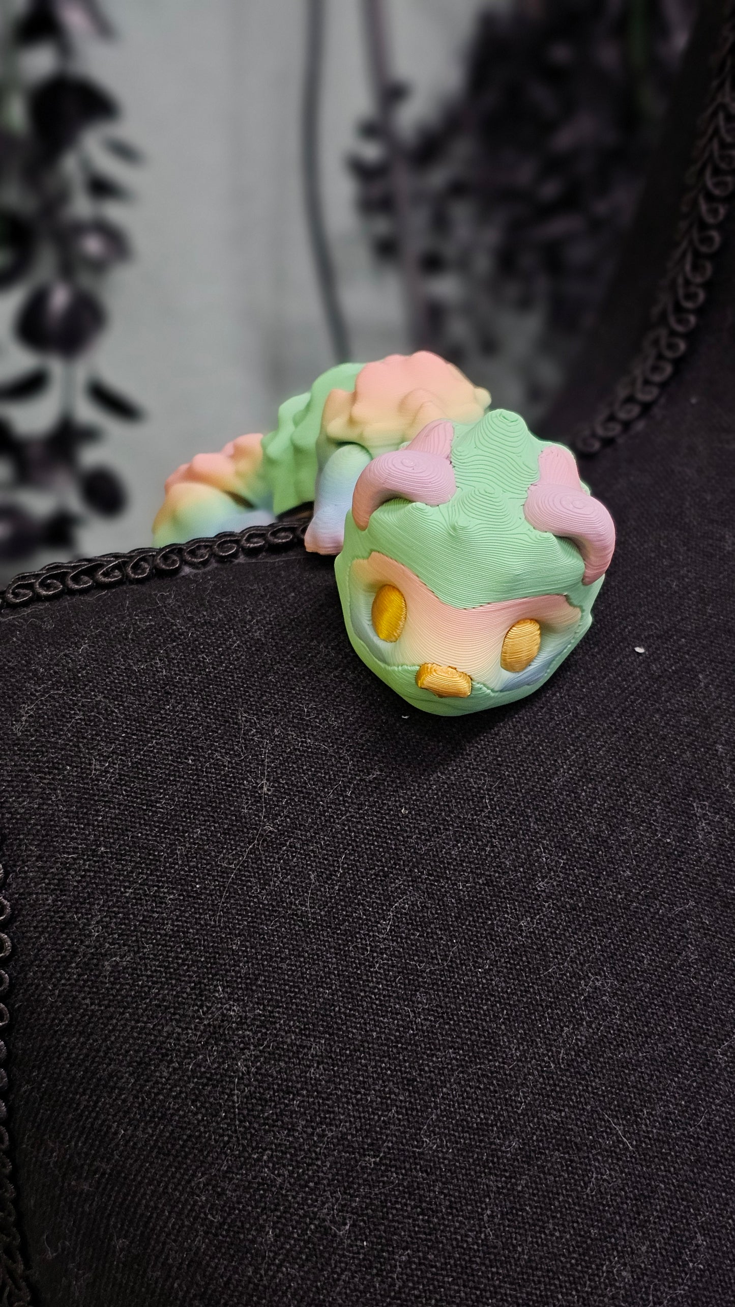 Rainbow Articulated Ferret – 3D Printed Flexible Toy with Gold Eyes
