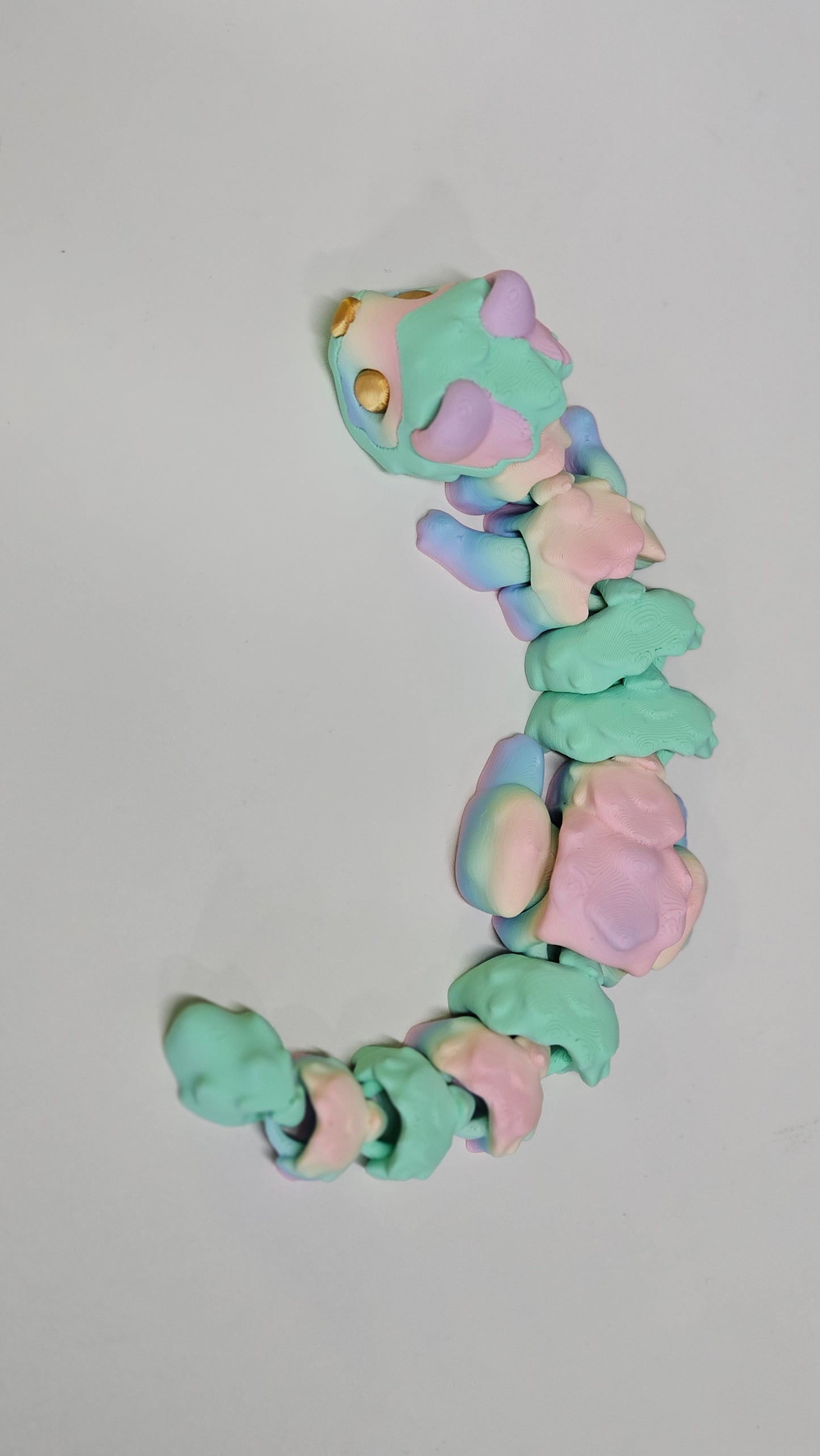 Rainbow Articulated Ferret – 3D Printed Flexible Toy with Gold Eyes