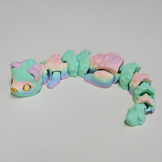 Rainbow Articulated Ferret – 3D Printed Flexible Toy with Gold Eyes