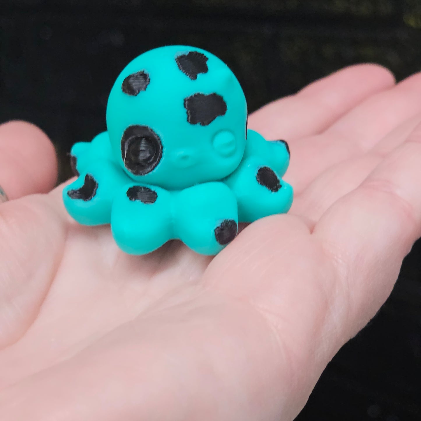 Spotted Like a Cow Octo Spinner – Turquoise & Black 3D Printed Fidget