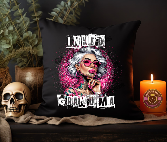 Inked Grandma Black Pillow Case