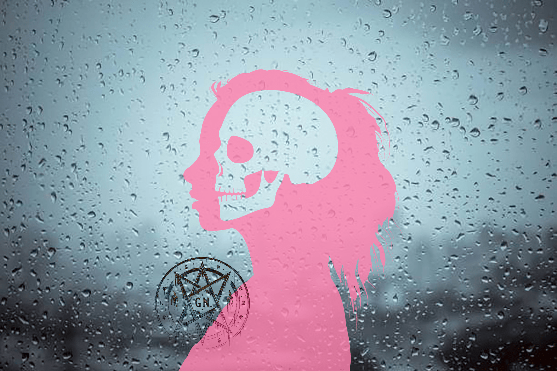 Female silhouette with a skull cut out in the head. Car decal or any flat surface decal.