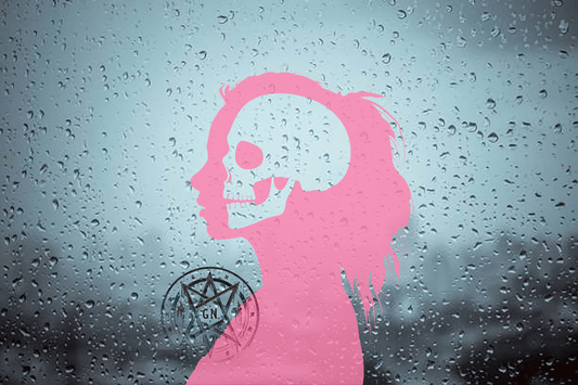 Female silhouette with a skull cut out in the head. Car decal or any flat surface decal.