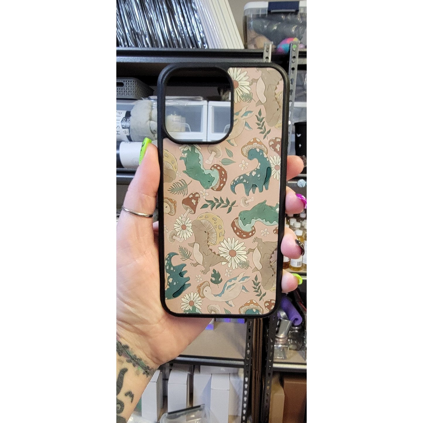 Dinosaur and Mushroom Pink Phone case