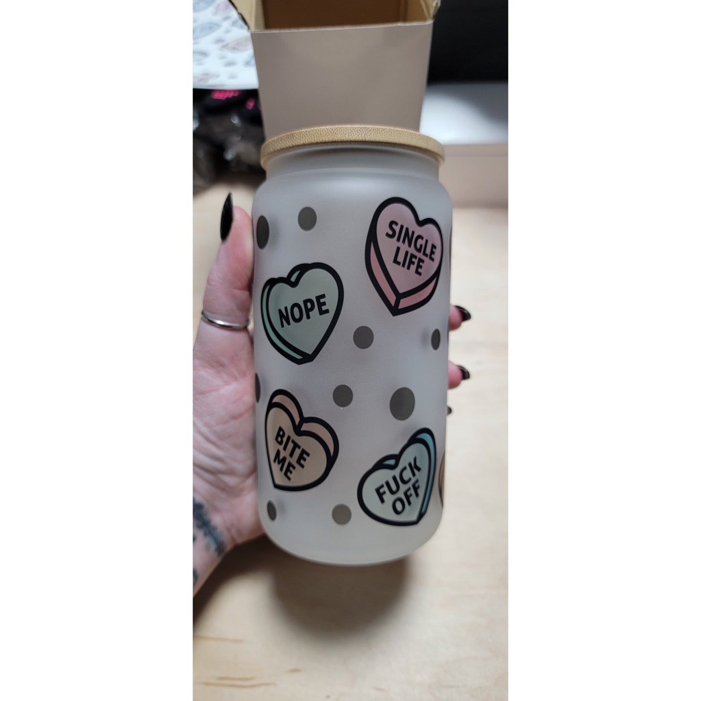 Anti Valentines 16oz Frosted Libbey Glass