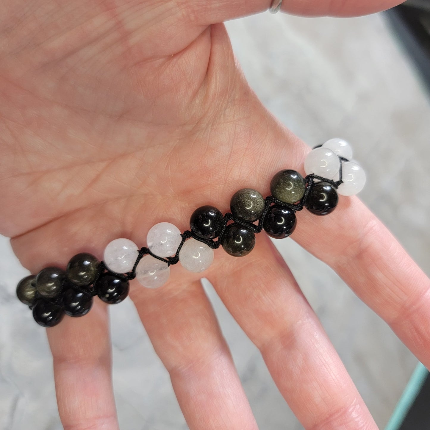 Gold Obsidian and White Jade Bracelet