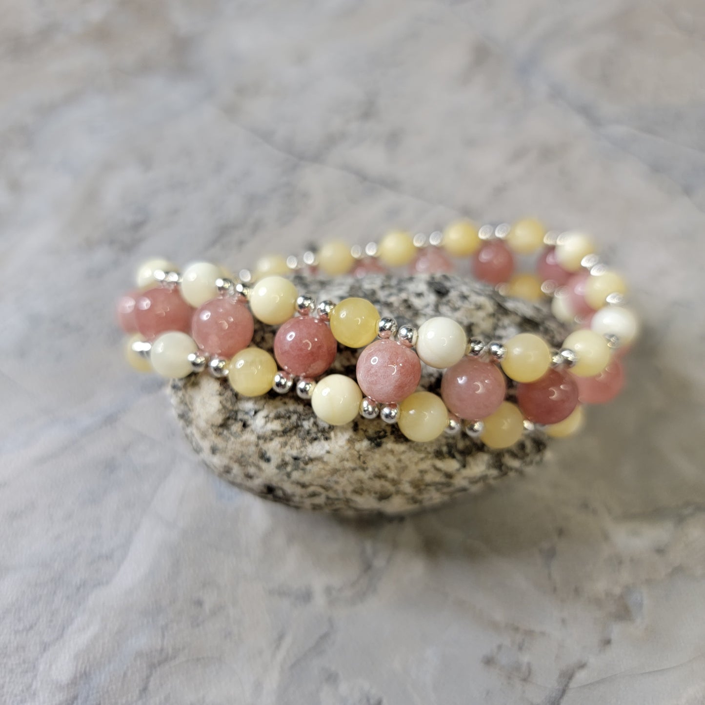 Sunstone and Honey calcite three layer Bracelet - Roughly 17cm