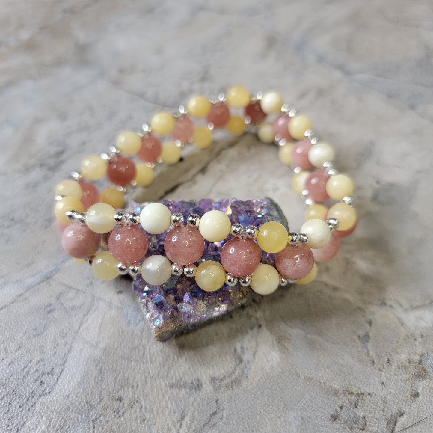 Sunstone and Honey calcite three layer Bracelet - Roughly 17cm