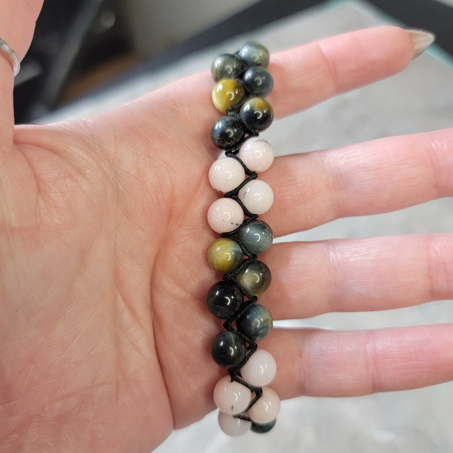 Dream tigers eye and Dyed Pink Opal Bracelet