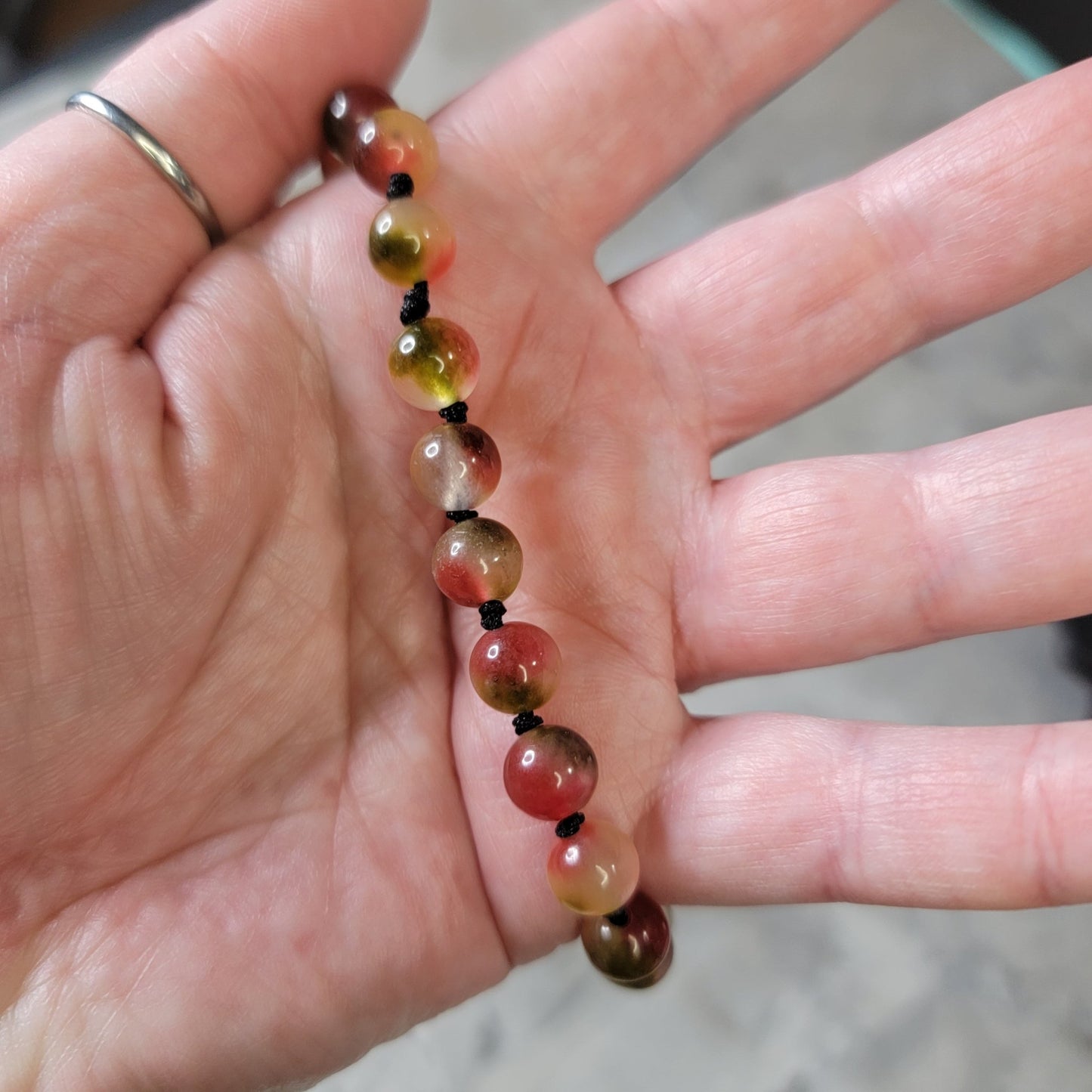 Knotted Watermelon Agate Bracelet