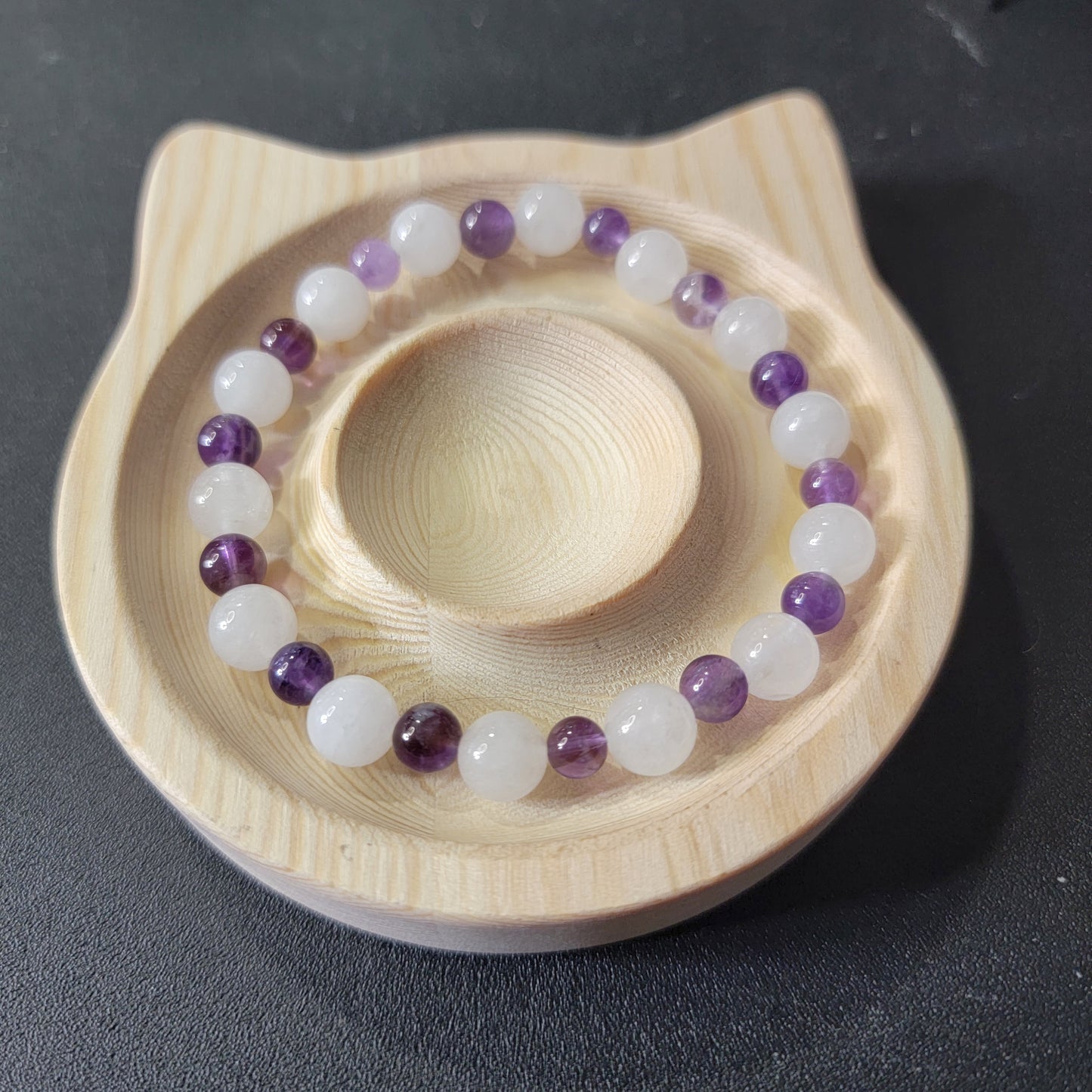 White Jade and Amethyst Bracelet - Roughly 17cm