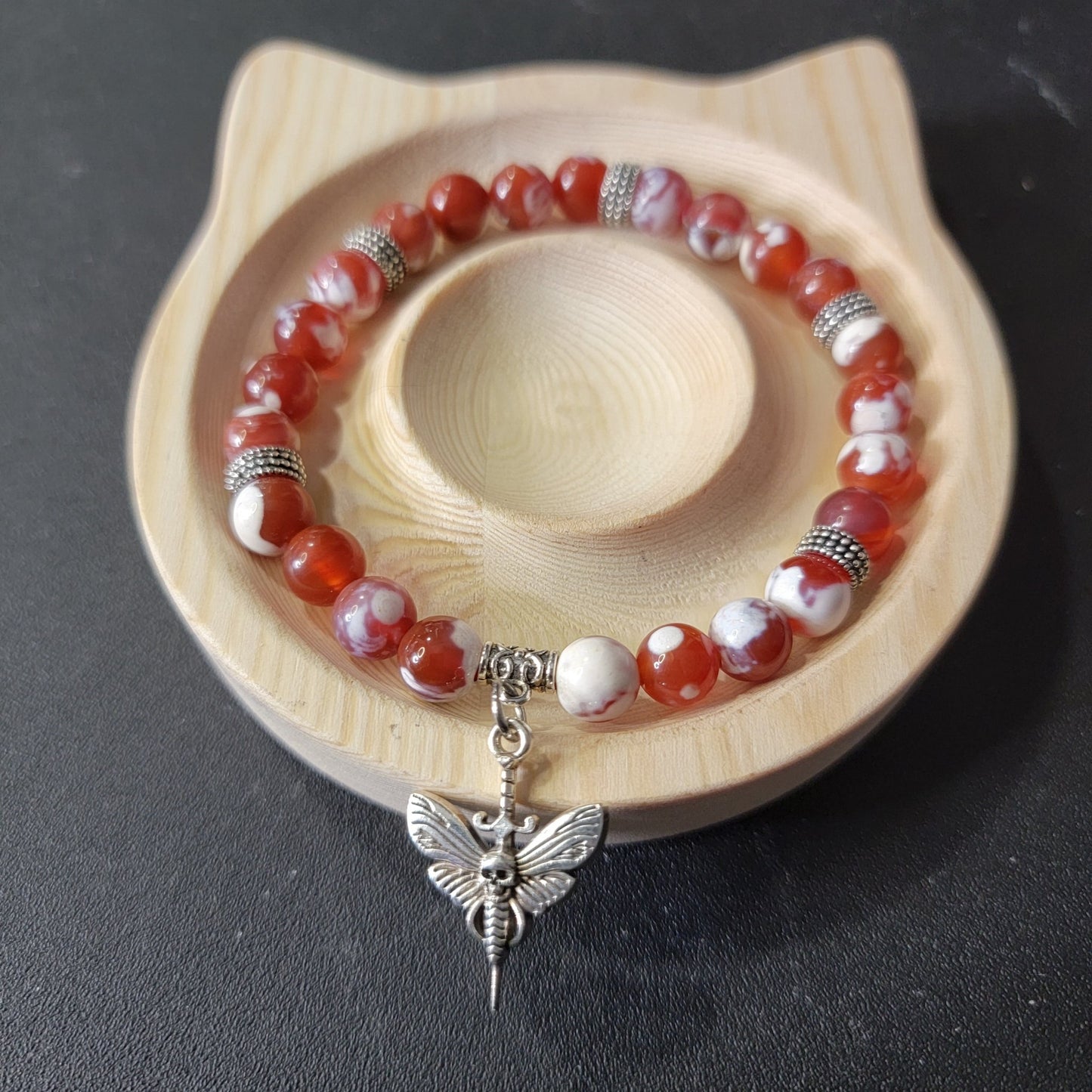 Death Moth Red Milky Agate Bracelet - Roughly 17cm