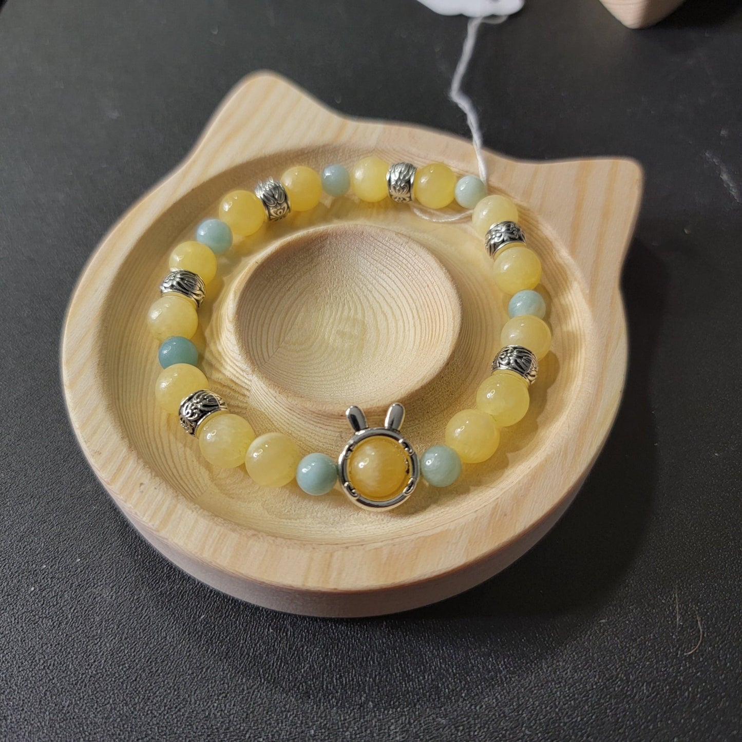 Bunny ears Honey calcite and rainbow amazonite Bracelet - Roughly 17cm