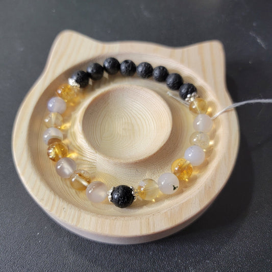 Lava Rock, citrine and Flower agate Bracelet - Roughly 17cm