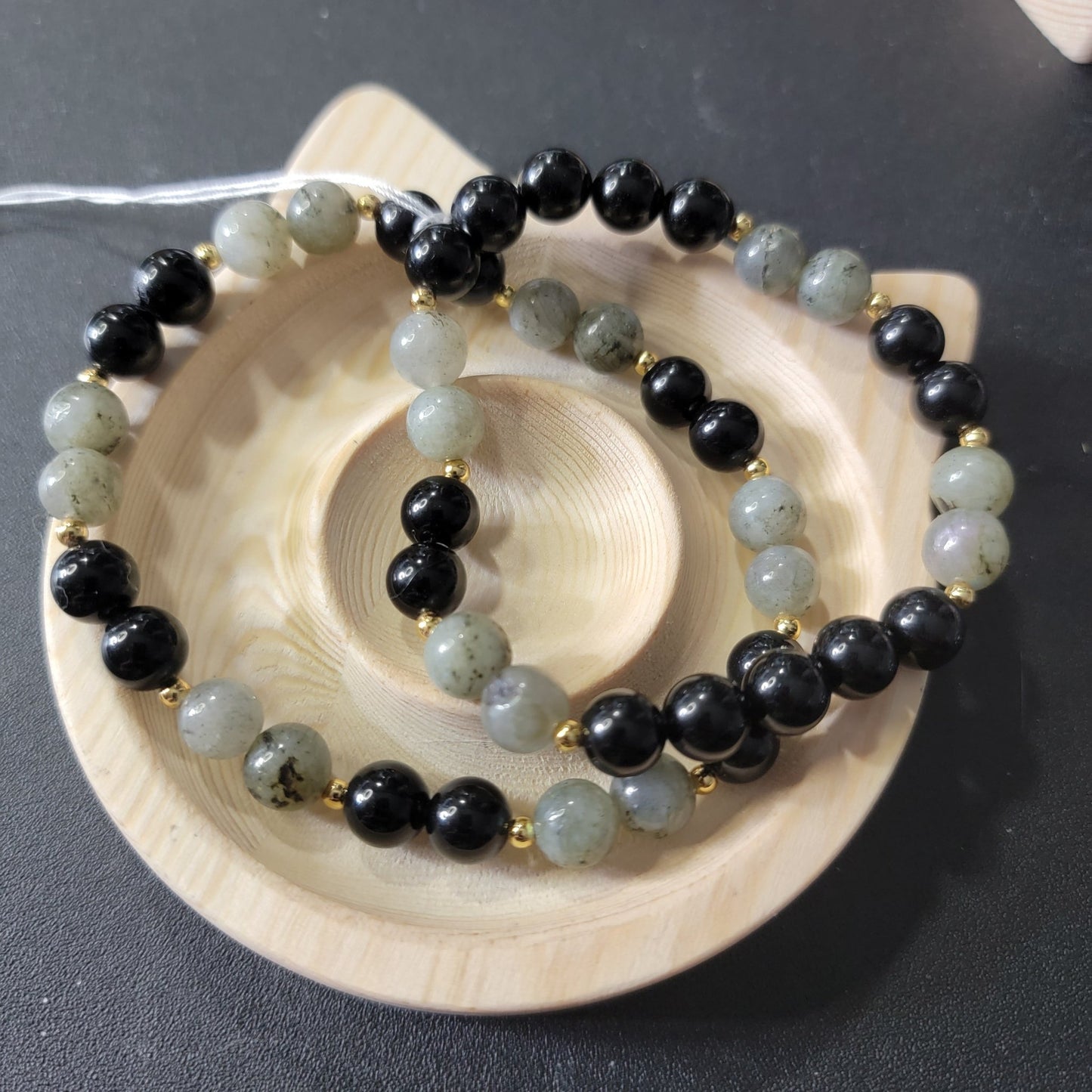 Couples Black obsidian and Labradorite Bracelets - 17cm and 20cm