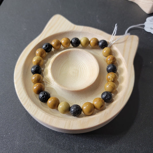 Wood grain and lava stone Bracelet - Roughly 17cm