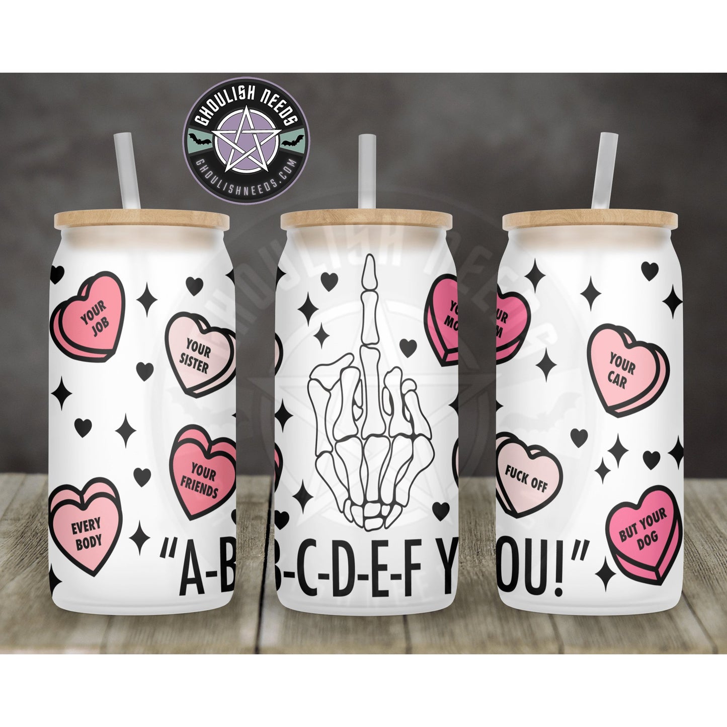 ABCDEF U 16oz Frosted Libbey Glass beer can