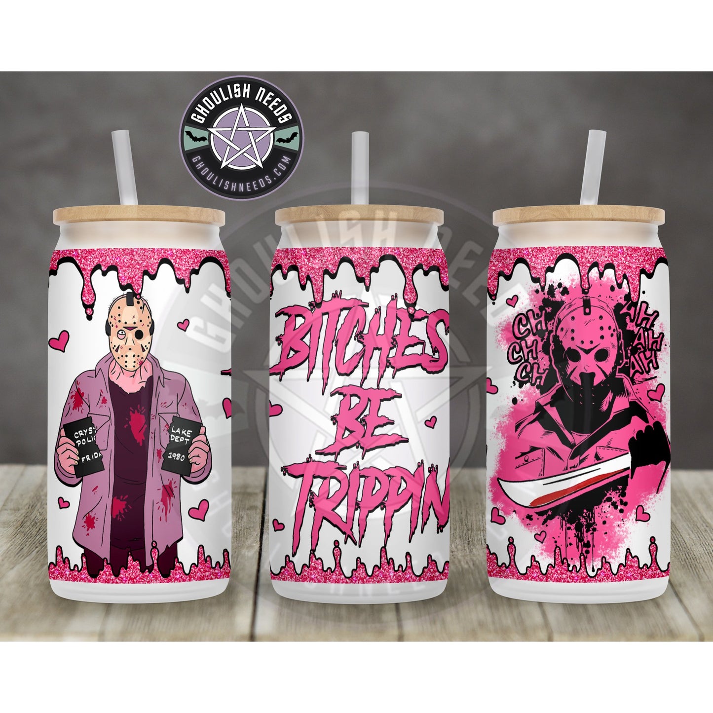 Bitches Be trippin 16oz Frosted Libbey Glass