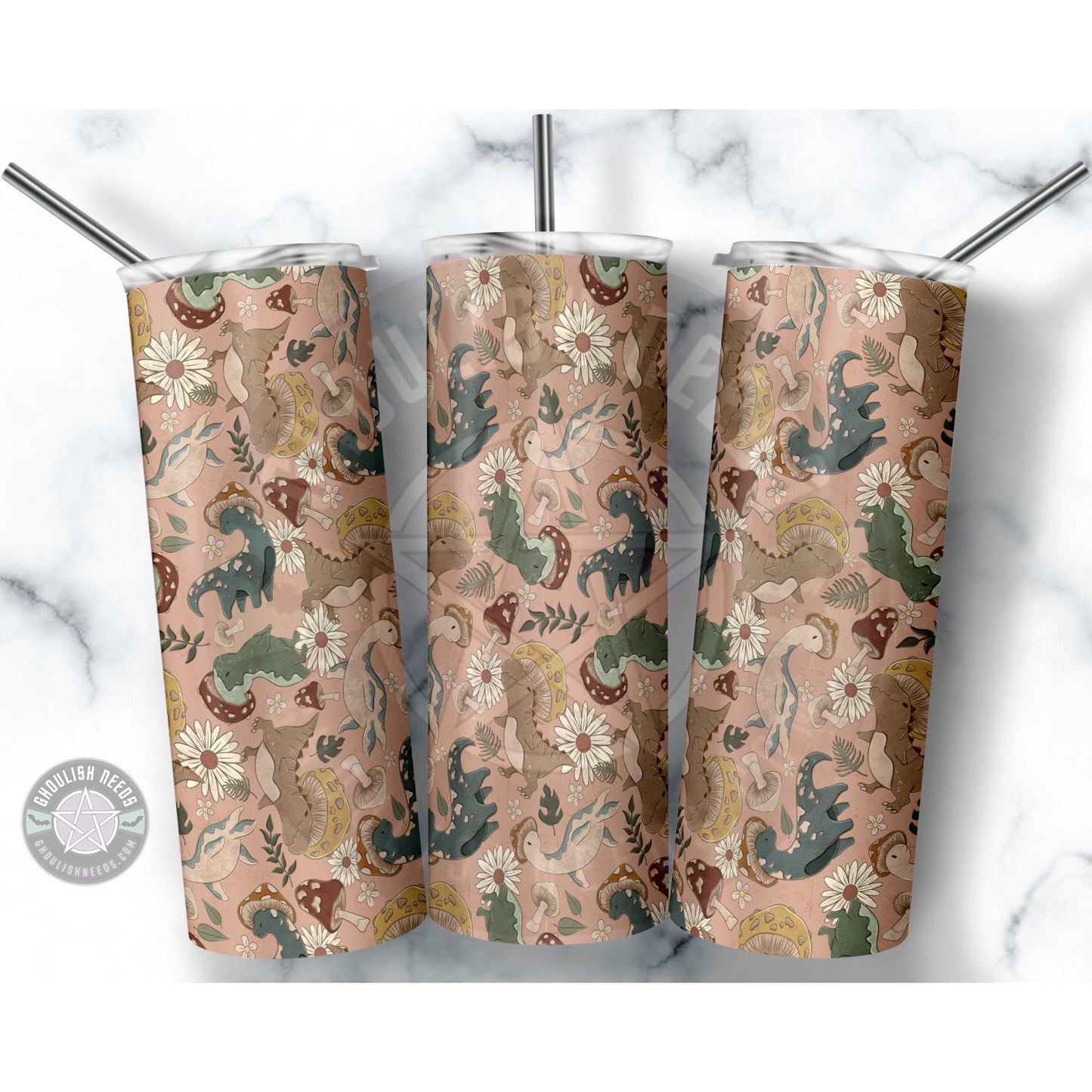 Dino Mushroom Pink 20oz Tumbler