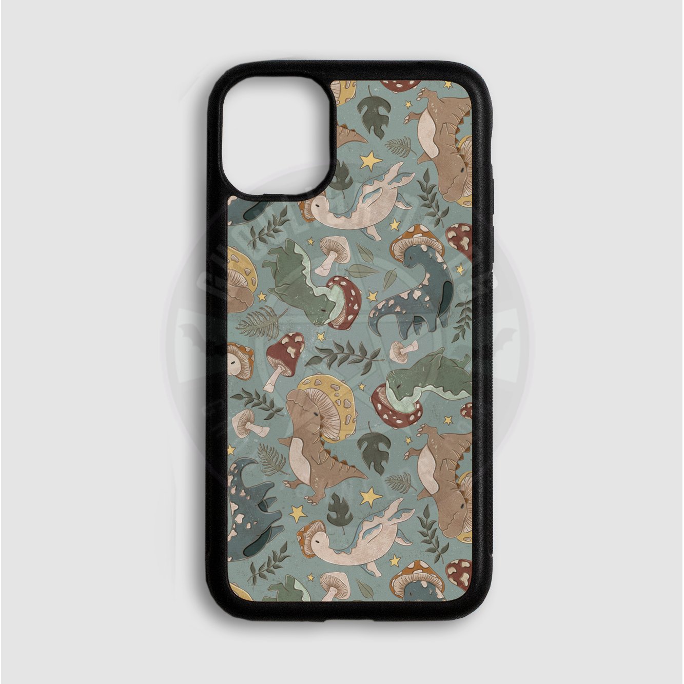 Dinosaur and Mushroom Blue Phone case