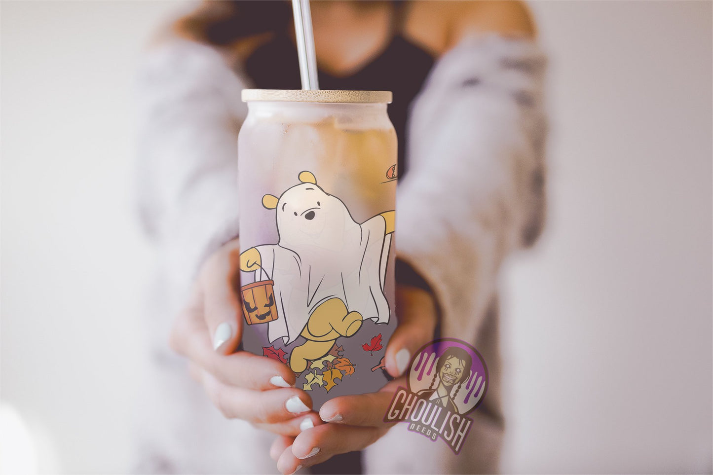 Halloween Pooh 16oz Frosted Libbey Glass