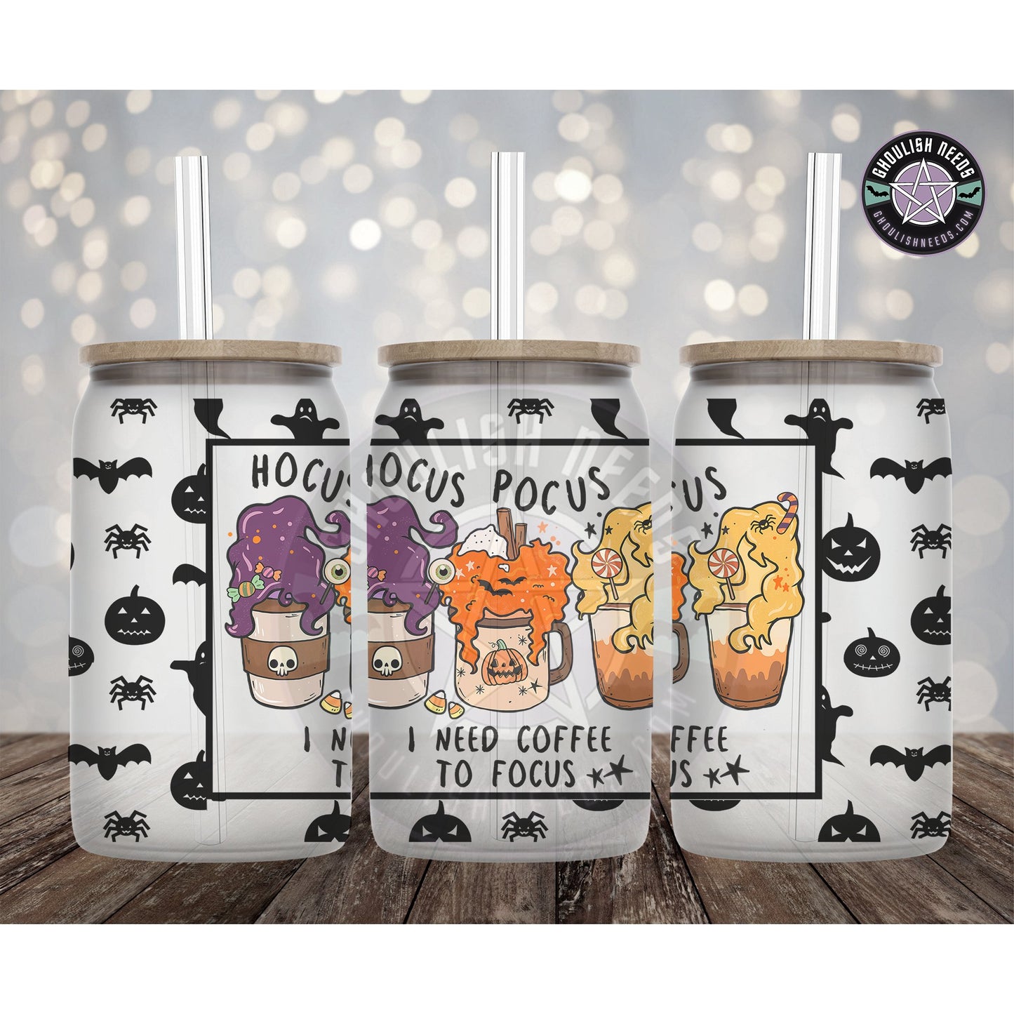 Need Coffee To Focus 16oz frosted Libbey Glass