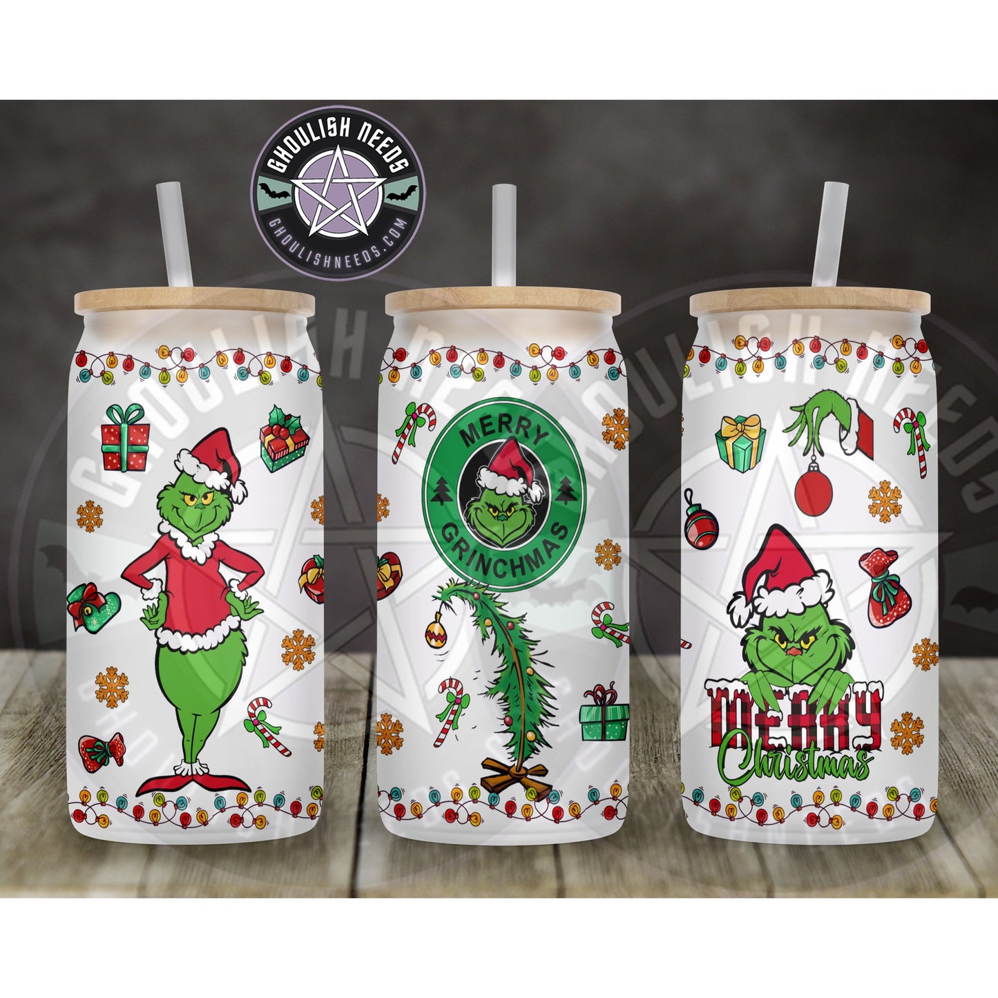 Merry Grinchmas 16oz frosted Libbey Glass