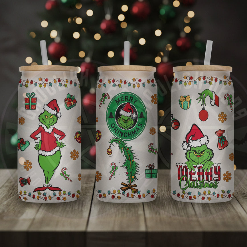 Merry Grumpmas 16oz Frosted Libbey Glass