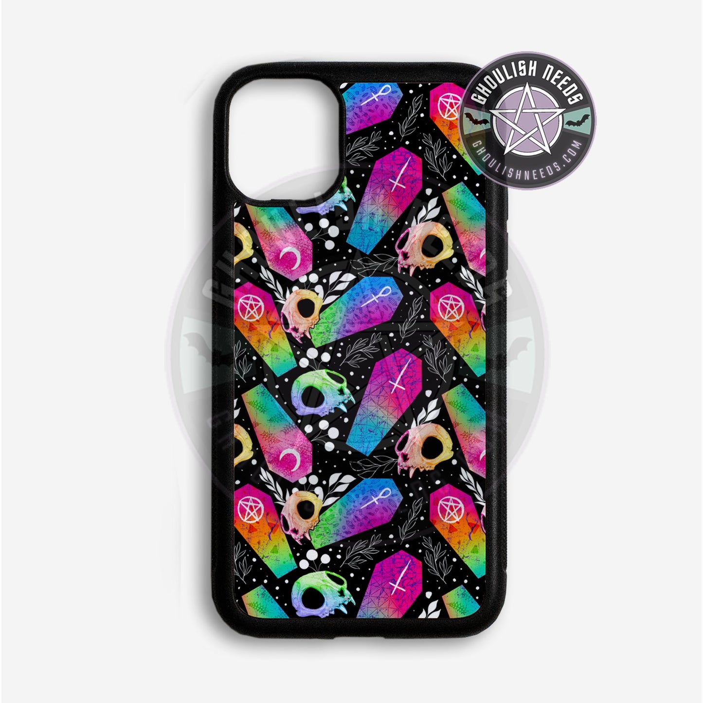 Cat skull and Rainbow coffin Phone case