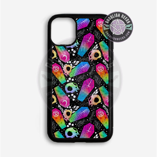Cat skull and Rainbow coffin Phone case