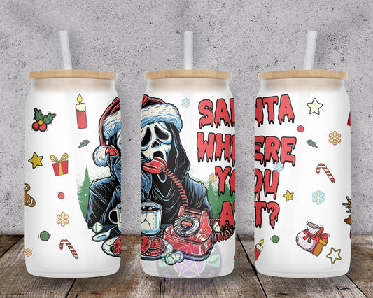 Ghosty Santa Where You At? Frosted 16oz Libbey Glass