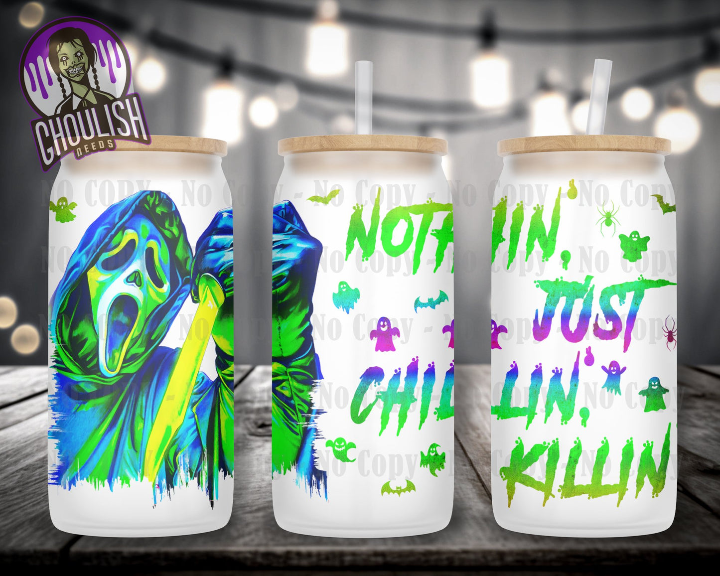 Ghosty Chillin and killin 16oz Frosted Libbey Glass