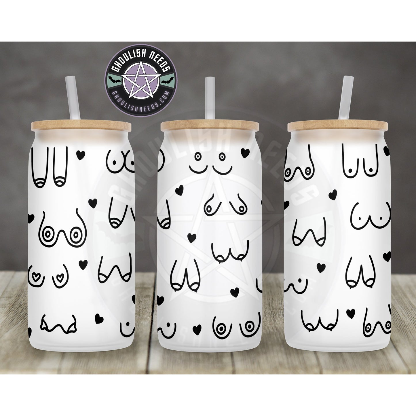 Boobies 16oz frosted Libbey Glass