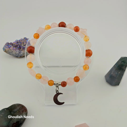 Star power Bracelet with Rose Quartz, Orange Agate and Orange adventurine - Roughly 17cm