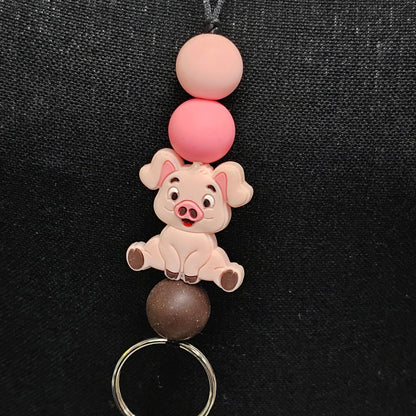 Pink Piggy Beaded Lanyard - 19 inches long