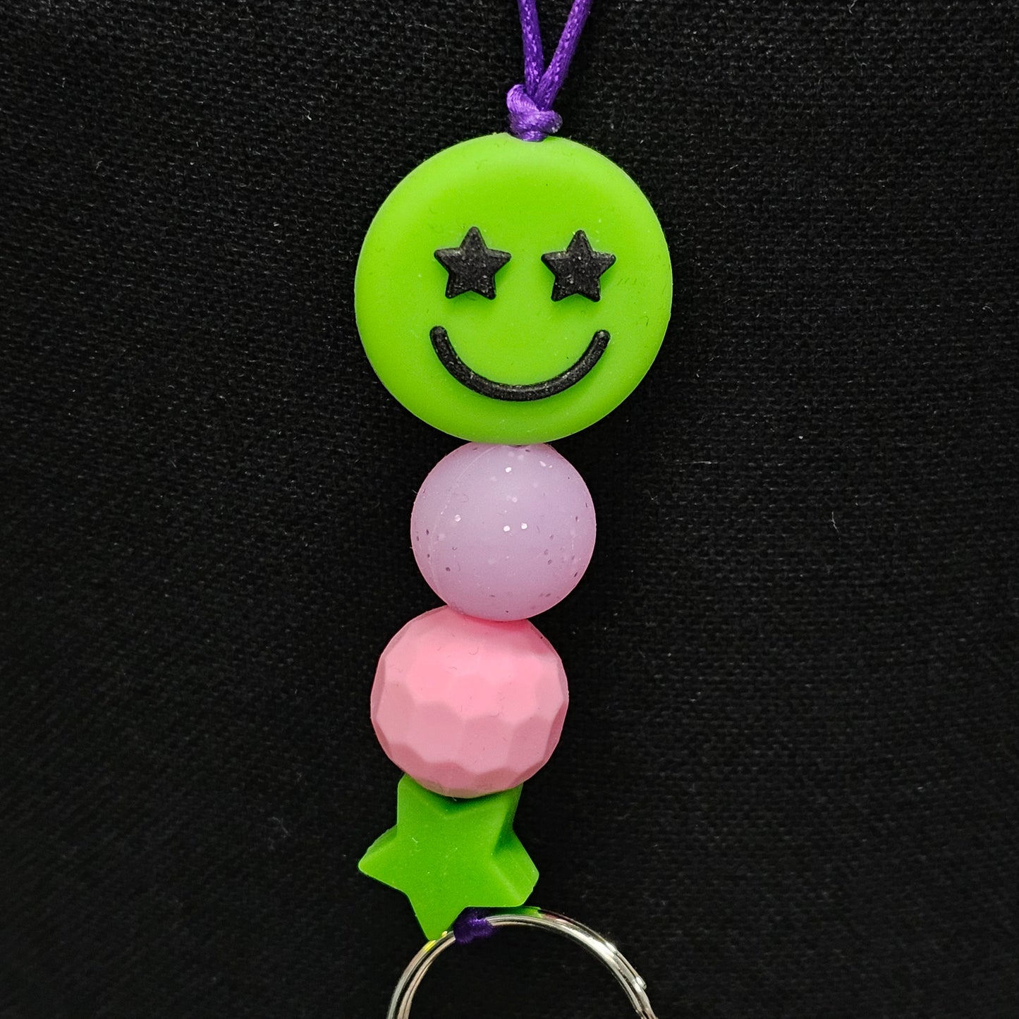 Green happy face Beaded Lanyard - 19 inches long