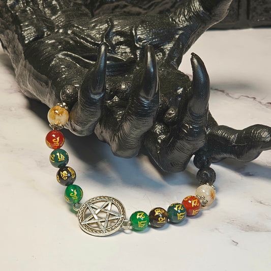 Penta Mantra Bracelet with Lava stone, Citrine and Jade - Roughly 17cm