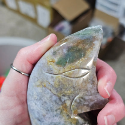 Moss Agate Moon Statue
