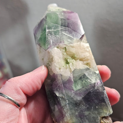 Fluorite Tower with Quartz Inclusions, Druzy Pockets & Natural Rainbow Flash