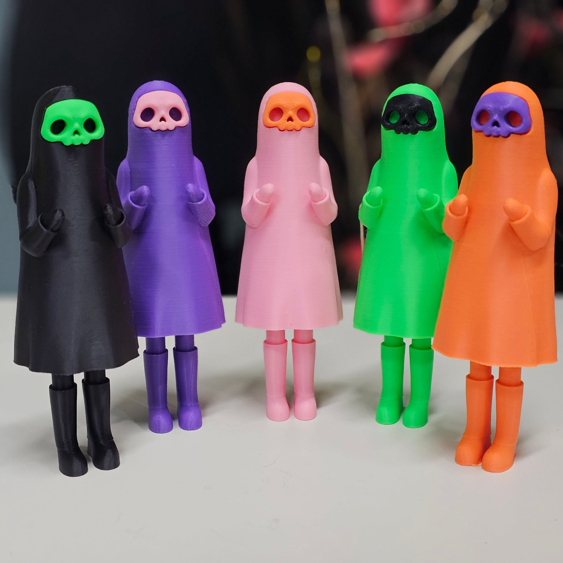 Darkling colors Black, purple, Pink, Green and Orange 