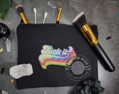 Fuck It Makeup Bag - Black canvas with bright rainbow print