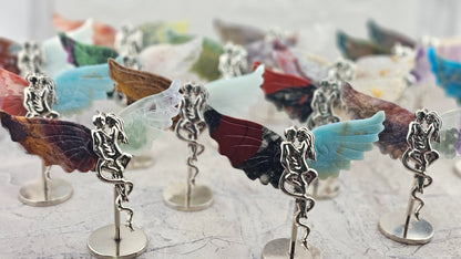 Multiple Angel and Devil Stone wing Carvings and Metal Figurine