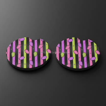 Neon Coffin and Stripes Car Coasters