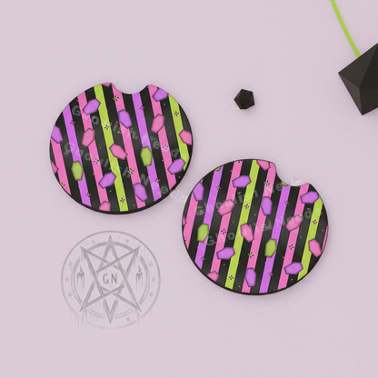 Neon Coffin and Stripes Car Coasters